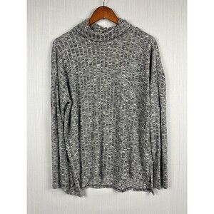 Banana Republic Cozy Cabincore Cowl Neck Ribbed Long Sleeve Tee Gray Heather L